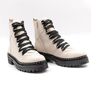 Steve Madden Rainer Women Cream Leather Faux Fur Combat Grunge Boots Sz 10 NEW